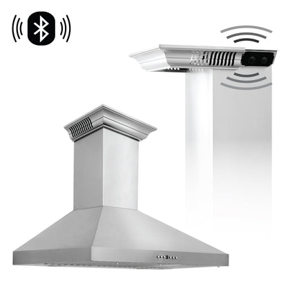 36" ZLINE CrownSound™Ducted Vent Wall Mount Range Hood in Stainless Steel with Built-in Bluetooth Speakers (KL3CRN-BT-36)