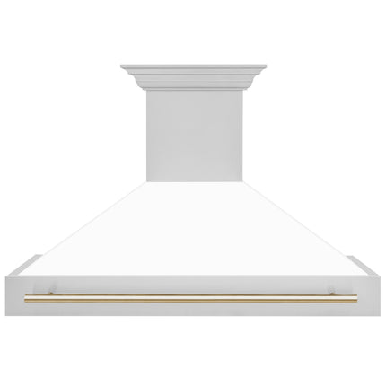 ZLINE 48 in. Autograph Edition Kitchen Package with Stainless Steel Dual Fuel Range with White Matte Door, Range Hood and Dishwasher with Polished Gold  Accents (3AKP-RAWMRHDWM48-G)
