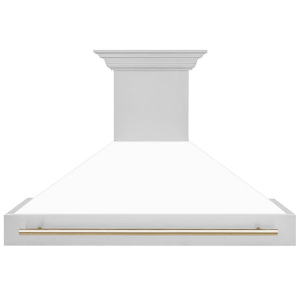 ZLINE Autograph Edition 48" Stainless Steel Range Hood with White Matte Shell and Polished Gold Handle (8654STZ-WM48-G)