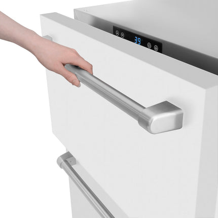 ZLINE 24 in. Touchstone 168 Can Outdoor-Rated Dual Refrigerator Drawer with White Matte Doors (RDSO-WM-24)
