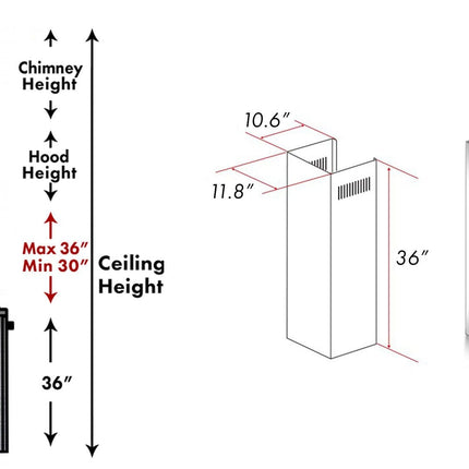 ZLINE 1-36 in. Chimney Extension for 9 ft. to 10 ft. Ceilings (1PCEXT-9597)