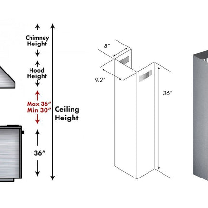 ZLINE 1-36 in. Chimney Extension for 9 ft. to 10 ft. Ceilings (1PCEXT-KB/KL2/KL3)