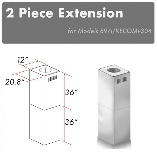 ZLINE 2-36 in. Chimney Extensions for 10 ft. to 12 ft. Ceilings (2PCEXT-697i/KECOMi-304) Plaza Home Decor