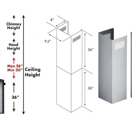 ZLINE 2-36 in. Chimney Extensions for 10 ft. to 12 ft. Ceilings (2PCEXT-KB/KL2/KL3)