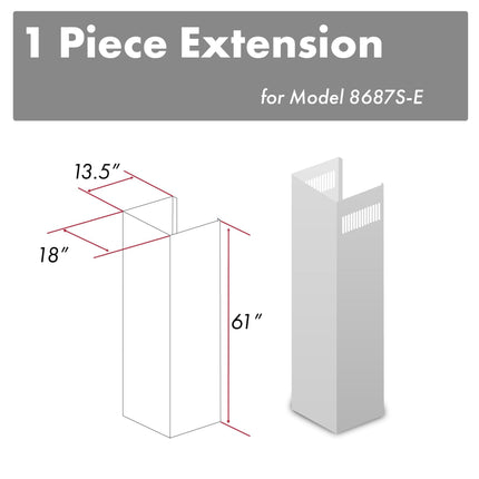 ZLINE 61 in. Satin Stainless Steel Chimney Extension for Ceilings up to 12.5 ft. (8687S-E)
