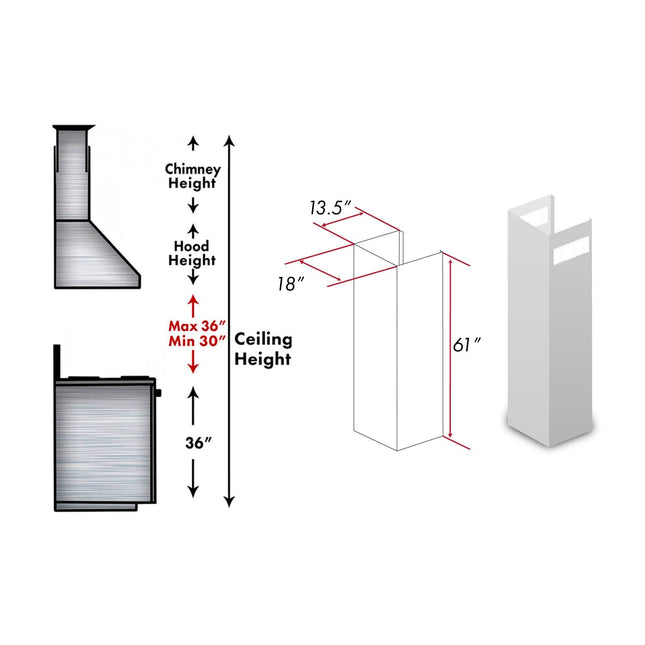 ZLINE 61 in. Satin Stainless Steel Chimney Extension for Ceilings up to 12.5 ft. (8687S-E)