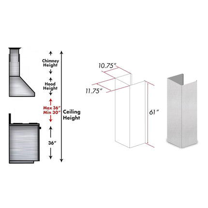 ZLINE 61 in. Satin Stainless Steel Chimney Extension for Ceilings up to 12.5 ft. (8KES-E)