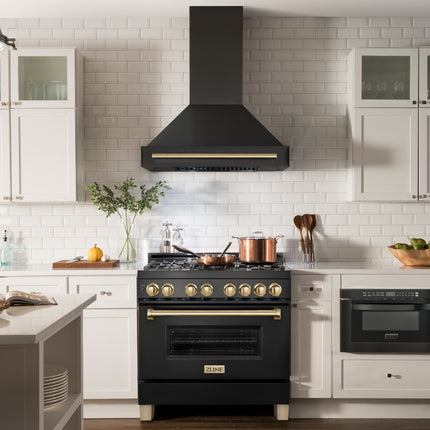 ZLINE 36" Black Stainless Steel Range Hood with Polished Gold Handle (BS655Z-36-G)