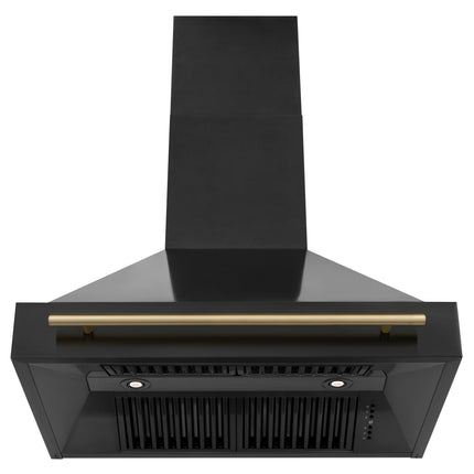 ZLINE 36" Black Stainless Steel Range Hood with Champagne Bronze Handle (BS655Z-36-CB)