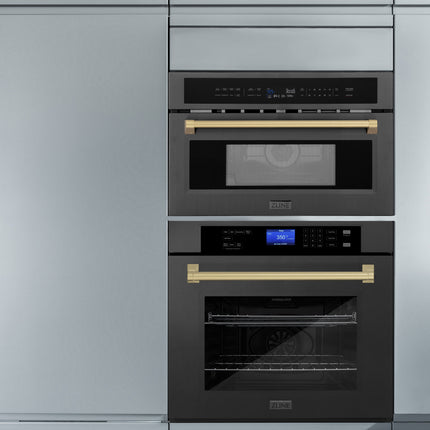 ZLINE Autograph Edition 30” 1.6 cu ft. Built-in Convection Microwave Oven in Black Stainless Steel and Champagne Bronze Accents (MWOZ-30-BS-CB)