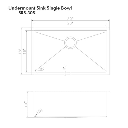 ZLINE 30 in. Meribel Undermount Single Bowl Satin Stainless Steel Kitchen Sink with Bottom Grid (SRS-30S)