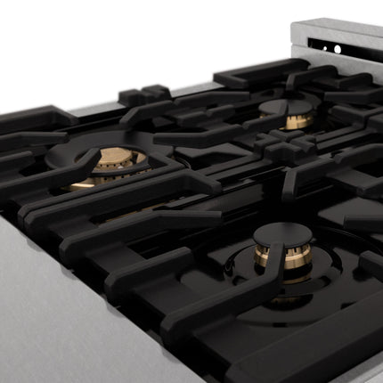 ZLINE 24 in. 2.8 cu. ft. Legacy Dual Fuel Range with Gas Cooktop and Electric Convection Oven in Satin Stainless Steel with 4 Brass Burners (RAS-SN-BR-24)