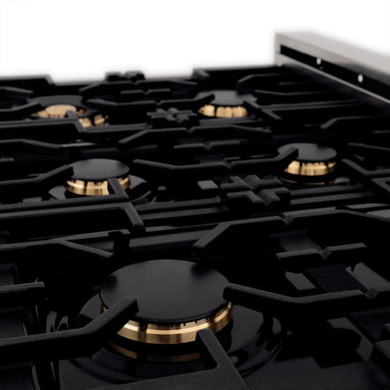 ZLINE 36 in. 4.6 cu. ft. Legacy Dual Fuel Range with Gas Cooktop and Electric Convection Oven in Satin Stainless Steel with 6 Brass Burners (RAS-SN-BR-36)