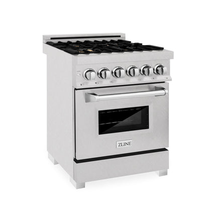ZLINE 24 in. 2.8 cu. ft. Legacy Dual Fuel Range with Gas Cooktop and Electric Convection Oven in Satin Stainless Steel with 4 Brass Burners (RAS-SN-BR-24)
