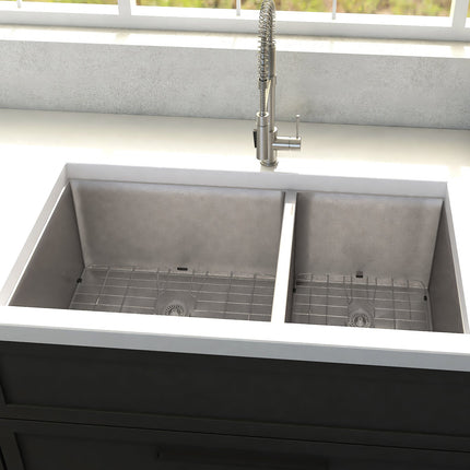 ZLINE 36 in. Chamonix Undermount Double Bowl Stainless Steel Kitchen Sink with Bottom Grid (SR60D-36)