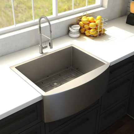ZLINE 30 in. Zermatt Farmhouse Apron Mount Single Bowl Stainless Steel Kitchen Sink with Bottom Grid (SAS-30)