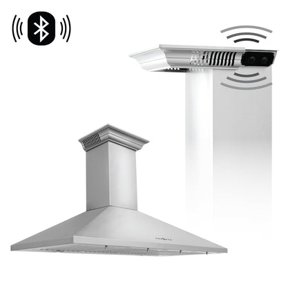 42" ZLINE CrownSound™Ducted Vent Wall Mount Range Hood in Stainless Steel with Built-in Bluetooth Speakers (KL2CRN-BT-42)