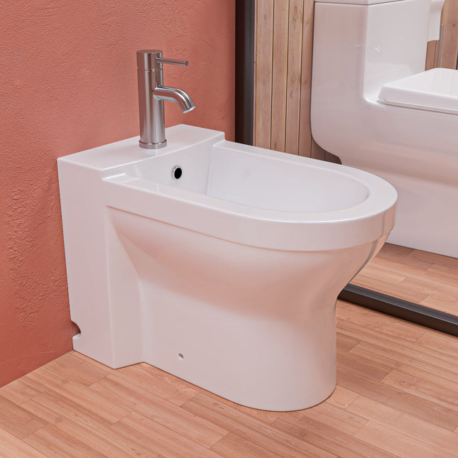 EAGO JA1010 White Ceramic Bathroom Bidet with Elongated Seat EAGO