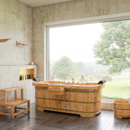 ALFI brand AB6604 Round Wooden Cedar Foot Soaking Tub Alfi Brand