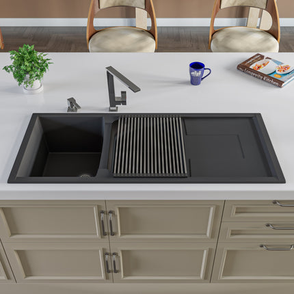 ALFI brand AB4620DI-BLA Black 46" Double Bowl Granite Composite Kitchen Sink with Drainboard Alfi Brand