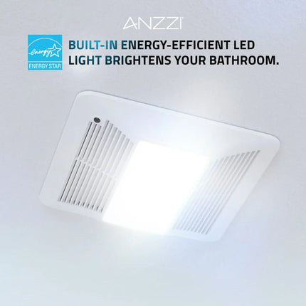 Broad Series 150 CFM Ceiling Mount Bathroom Exhaust Fan with Brilliant LED Light and ENERGY STAR in Soothing White Anzzi
