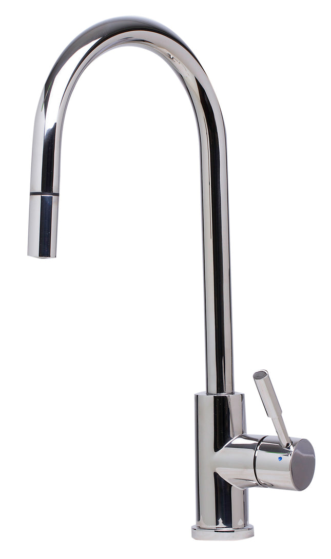 ALFI brand AB2028-PSS Single Hole Pull Down Stainless Steel Kitchen Faucet